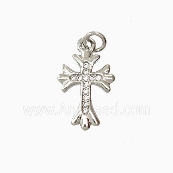 Copper Cross Pendant Pave Zirconia Platinum Plated