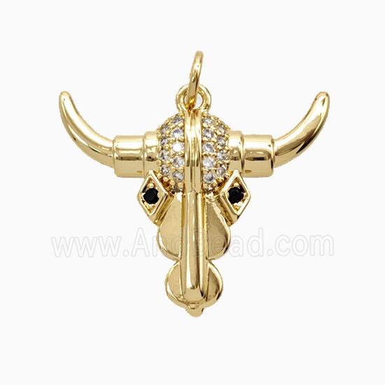 Copper Bullhead Pendant Pave Zirconia 18K Gold Plated