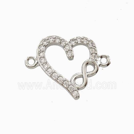 Copper Heart Connector Pave Zirconia Platinum Plated