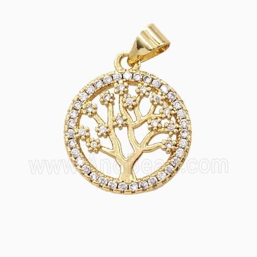 Copper Tree of Life Pendant Pave Zirconia 18K Gold Plated