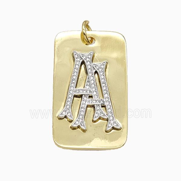 Copper Letter A Pendant Pave Zirconia Rectangle 18K Gold Plated