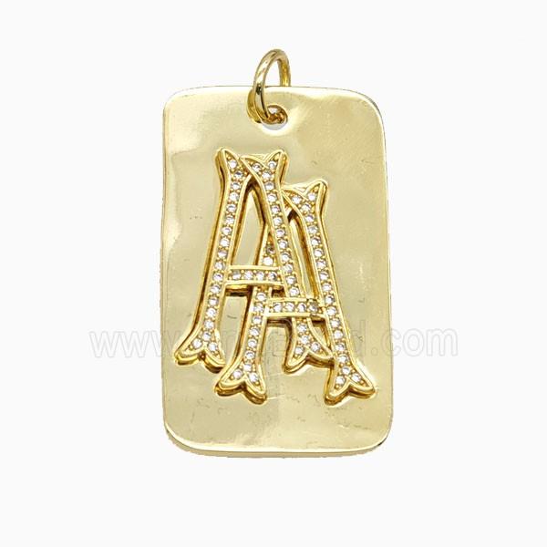 Copper Letter A Pendant Pave Zirconia Rectangle 18K Gold Plated