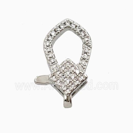 Copper Lobster Clasp Pave Zirconia Platinum Plated