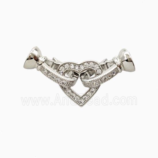 Copper Heart Connector Clasp Pave Zirconia Platinum Plated