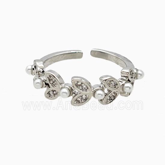 Copper Leaf Rings Pave Zirconia Resin Platinum Plated