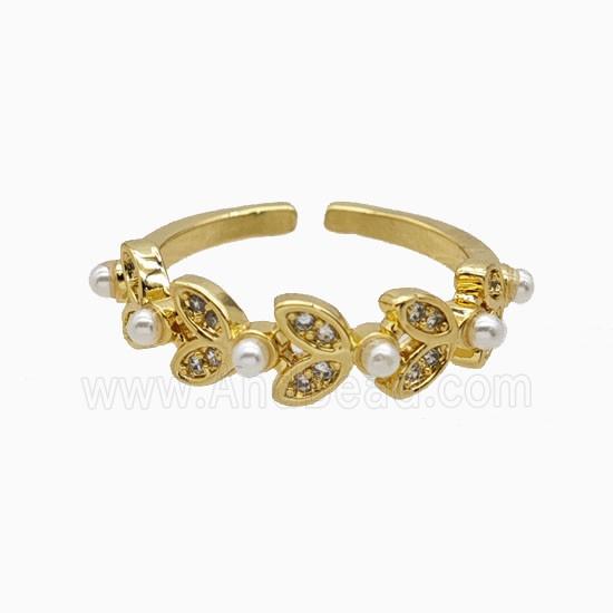 Copper Leaf Rings Pave Zirconia Resin 18K Gold Plated
