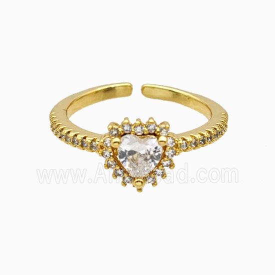 Copper Heart Rings Pave Zirconia 18K Gold Plated