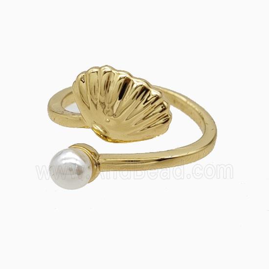 Copper Scallop Shell Rings Pave Resin18K Gold Plated