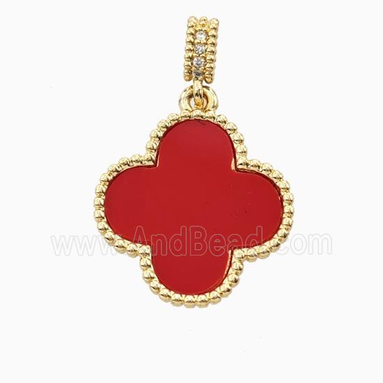 Copper Clover Pendant Pave Shell 18K Gold Plated