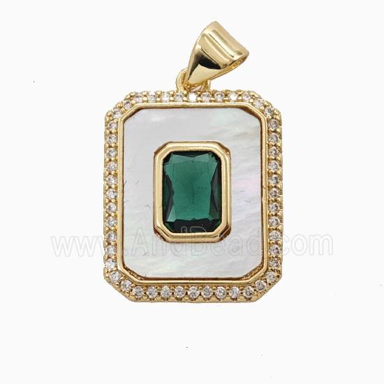 Copper Rectangle Pendant Pave Zirconia Shell 18K Gold Plated