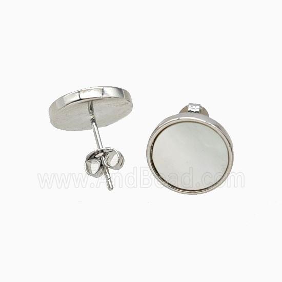 Copper Stud Earrings Pave Shell Platinum Plated