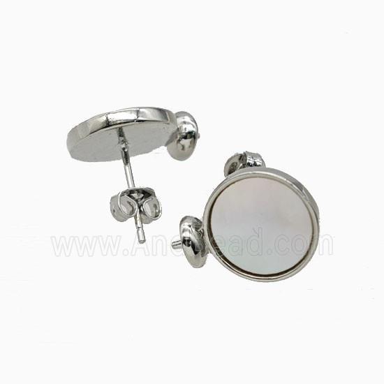 Copper Stud Earrings Pave Shell Platinum Plated