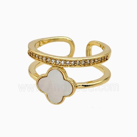 Copper Clover Rings Pave Zirconia Shell 18K Gold Plated
