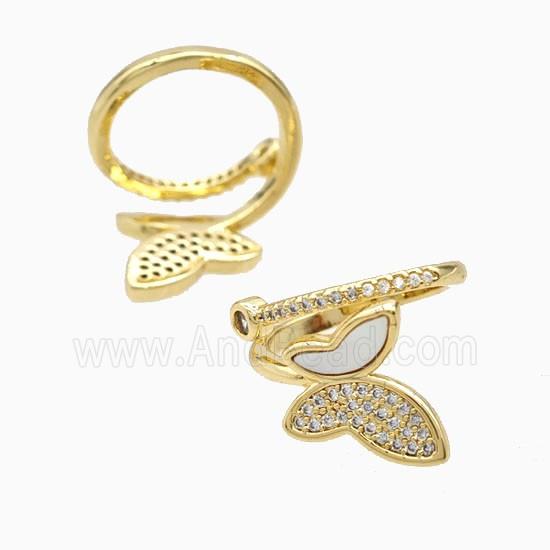 Copper Butterfly Rings Pave Zirconia Shell 18K Gold Plated
