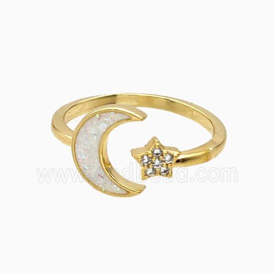 Copper Star Moon Rings Pave Zirconia Fireopal 18K Gold Plated