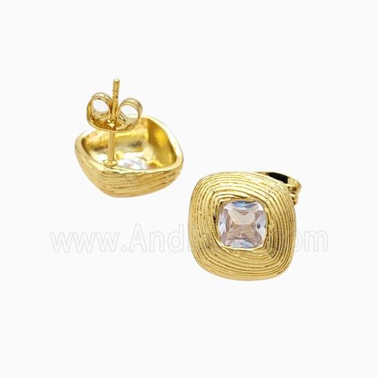 Copper Stud Earrings Pave Zirconia 18K Gold Plated