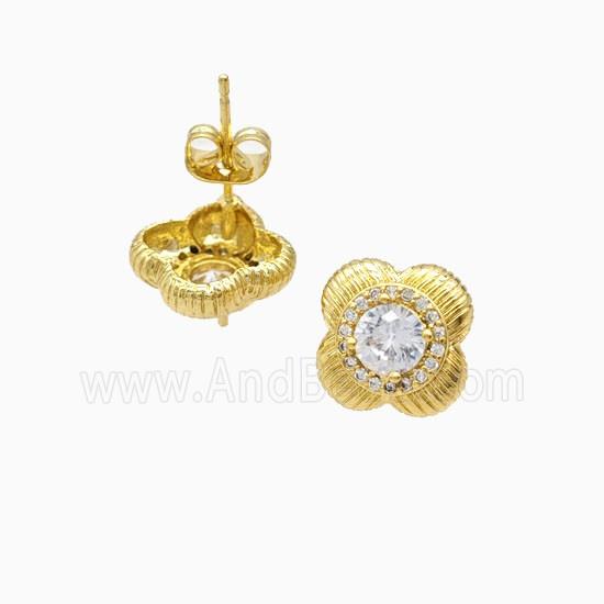 Copper Flower Stud Earrings Pave Zirconia 18K Gold Plated