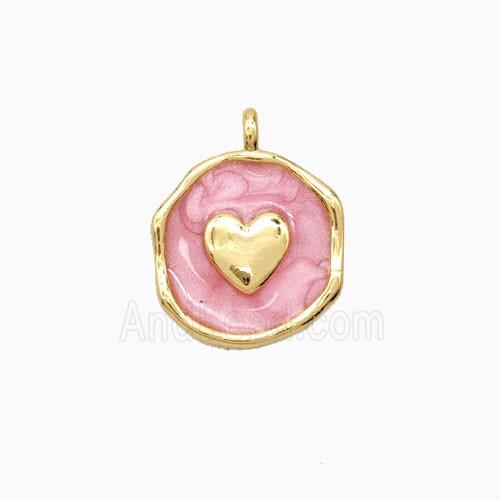 Copper Heart Pendant Pink Enamel 18K Gold Plated