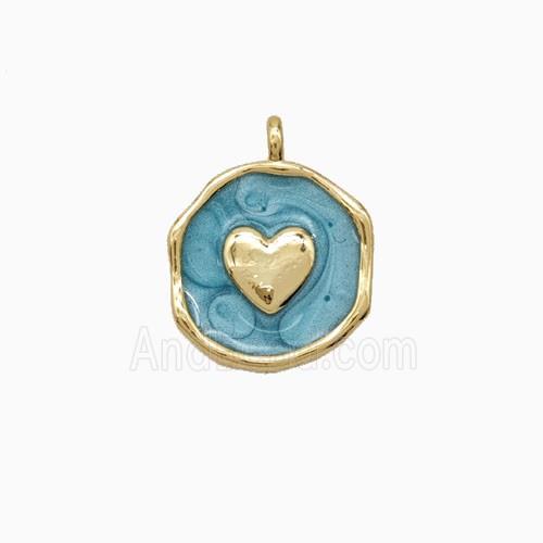 Copper Heart Pendant Green Enamel 18K Gold Plated