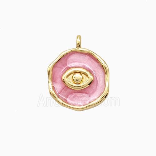 Copper Eye Pendant Pink Enamel 18K Gold Plated