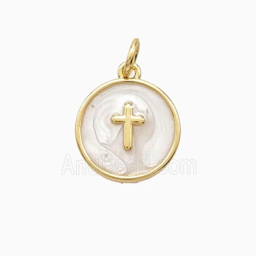 Copper Cross Pendant White Enamel 18K Gold Plated