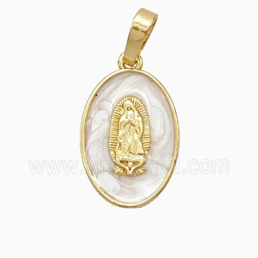 Copper Jesus Pendant White Enamel 18K Gold Plated