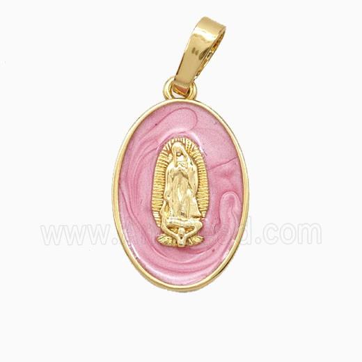 Copper Jesus Pendant Pink Enamel 18K Gold Plated
