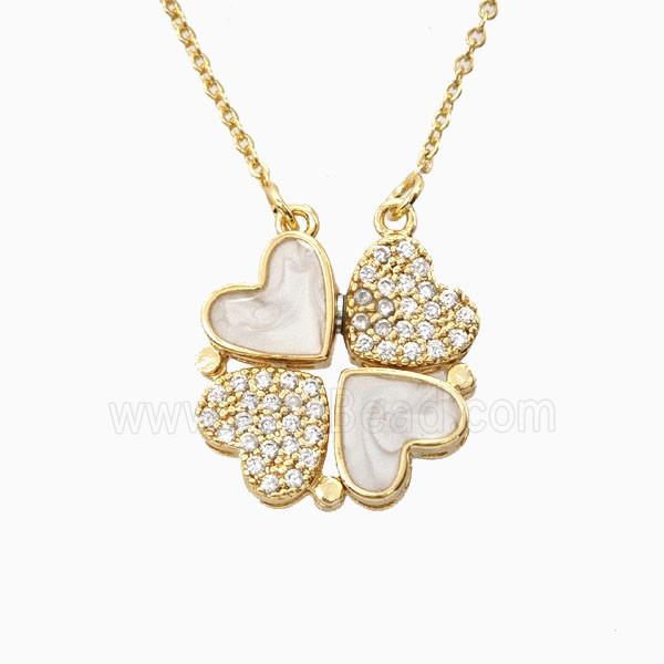 Copper Heart Clover Necklace Pave Zirconia Enamel Gold Plated