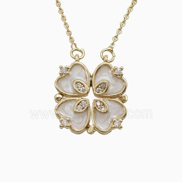 Copper Heart Clover Necklace Pave Zirconia Enamel Gold Plated