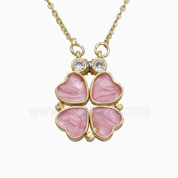 Copper Heart Clover Necklace Enamel Gold Plated