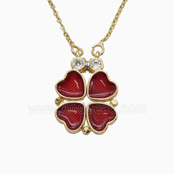 Copper Heart Clover Necklace Enamel Gold Plated
