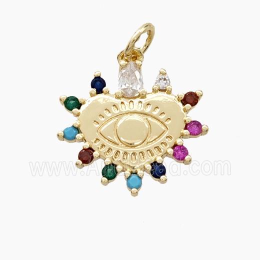 Copper Heart Pendant Pave Zirconia Eye Gold Plated