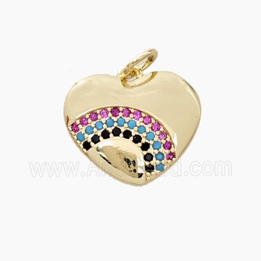 Copper Heart Pendant Pave Zirconia Rainbow Gold Plated