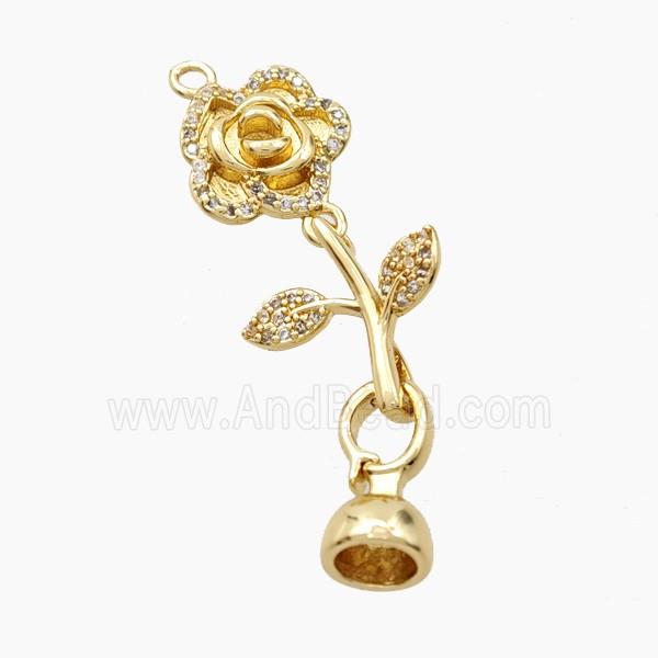 Copper Flower Pendant Pave Zirconia With Bail Gold Plated