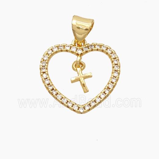 Copper Heart Cross Pendant Pave Zirconia Gold Plated