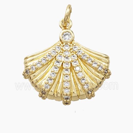 Copper Fan Pendant Pave Zirconia Gold Plated