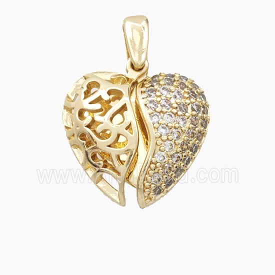 Copper Heart Pendant Pave Zirconia Gold Plated