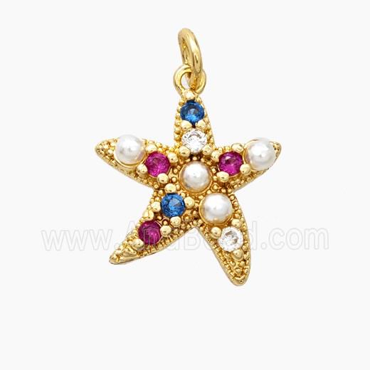 Copper Starfish Pendant Pave Zirconia Resin Gold Plated