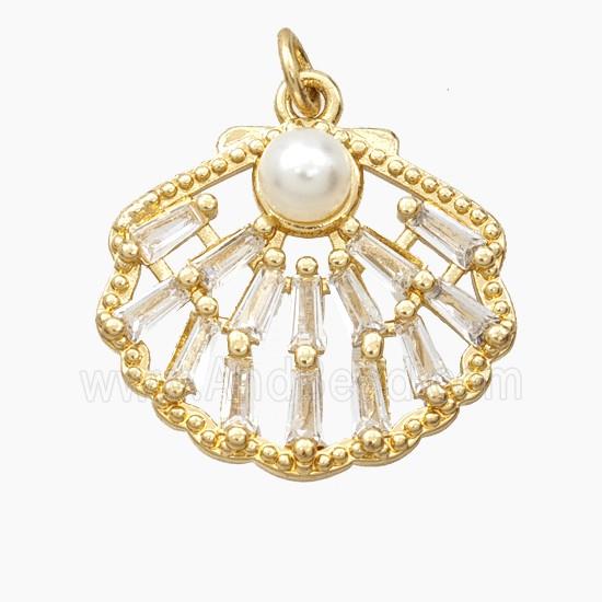 Copper Scallop Shell Pendant Pave Zirconia Resin Gold Plated