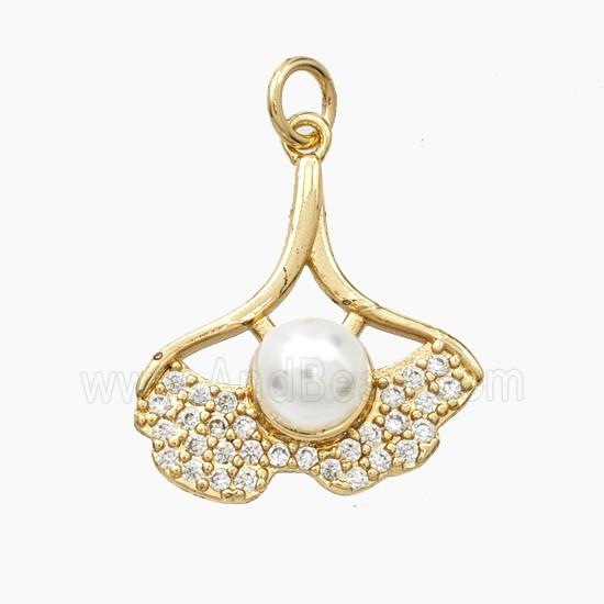 Copper Ginkgo Leaf Pendant Pave Zirconia Resin Gold Plated