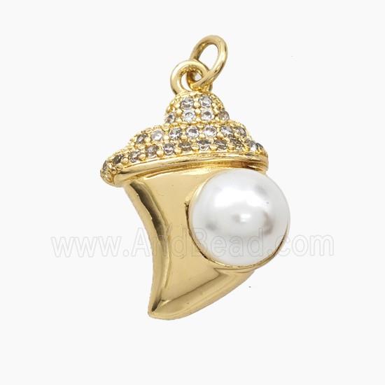 Copper Conch Shell Pendant Pave Zirconia Resin Gold Plated