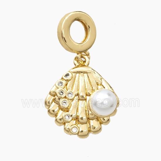 Copper Scallop Shell Pendant Pave Zirconia Resin Gold Plated