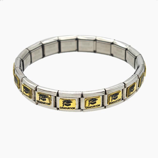 Raw Stainless Steel Module Bracelet With Graduation Hat Enamel