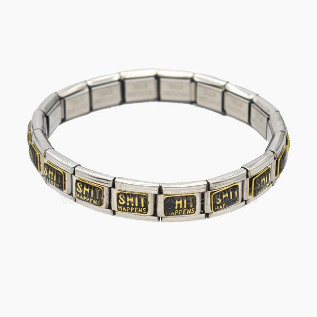 Raw Stainless Steel Module Bracelet With ShitHappens Enamel