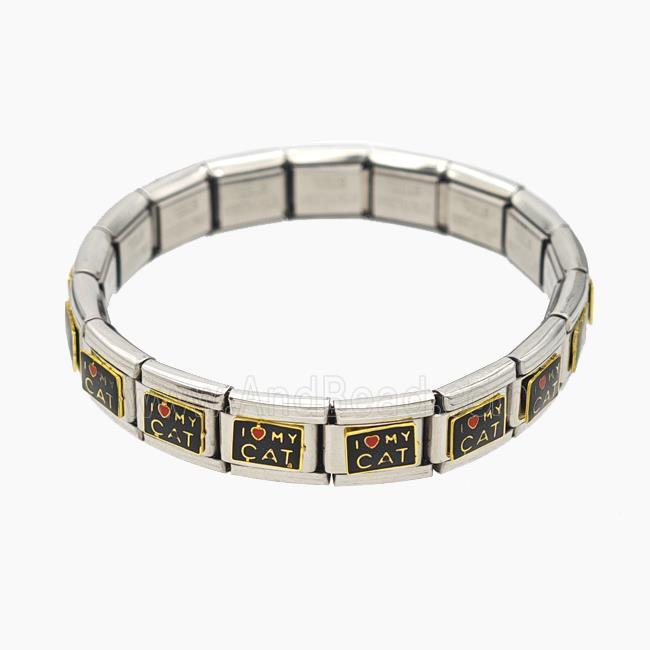 Raw Stainless Steel Module Bracelet With ILoveMyCat Enamel