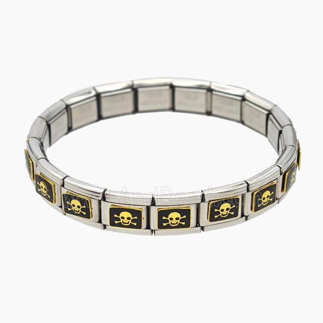 Raw Stainless Steel Module Bracelet With Skull Enamel