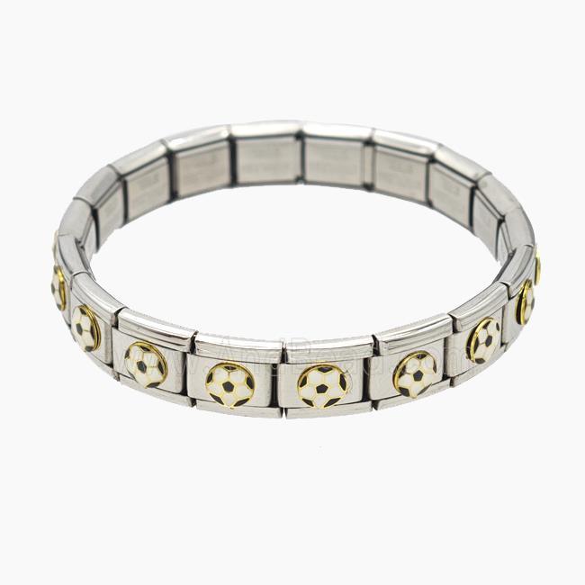 Raw Stainless Steel Module Bracelet With Football Enamel