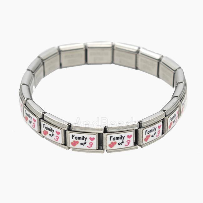 Raw Stainless Steel Module Bracelet With Heart FamilyOf3