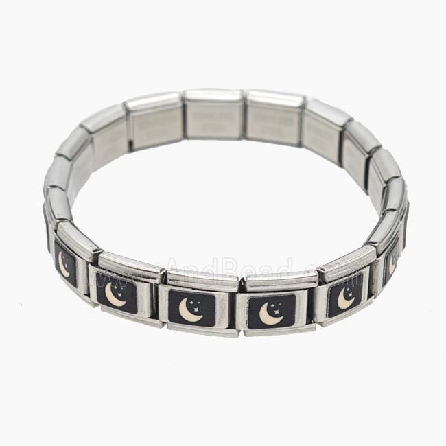 Raw Stainless Steel Module Bracelet With Moon