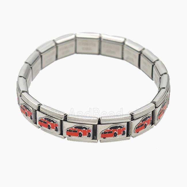 Raw Stainless Steel Module Bracelet Red Car